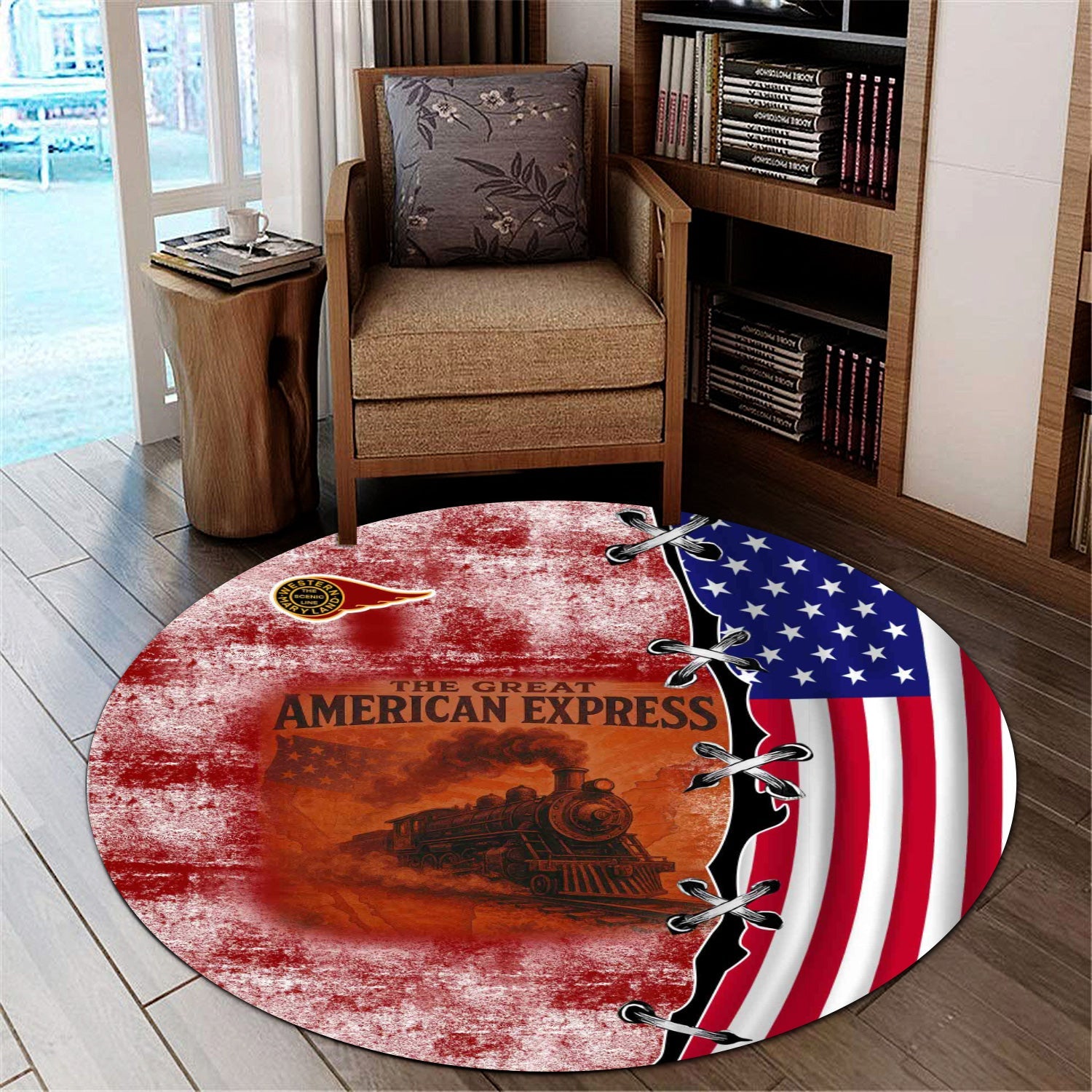 Railspirit Western Maryland Railway Round Mat Retro American Express Train With USA Flag Round Mat