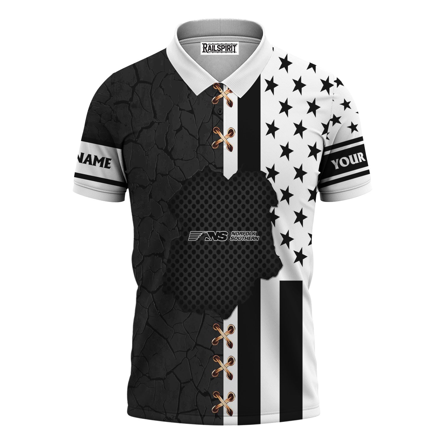 Railspirit Personalized Norfolk Southern Railway Polo Shirt American Flag with Crack Effect Train Shirt