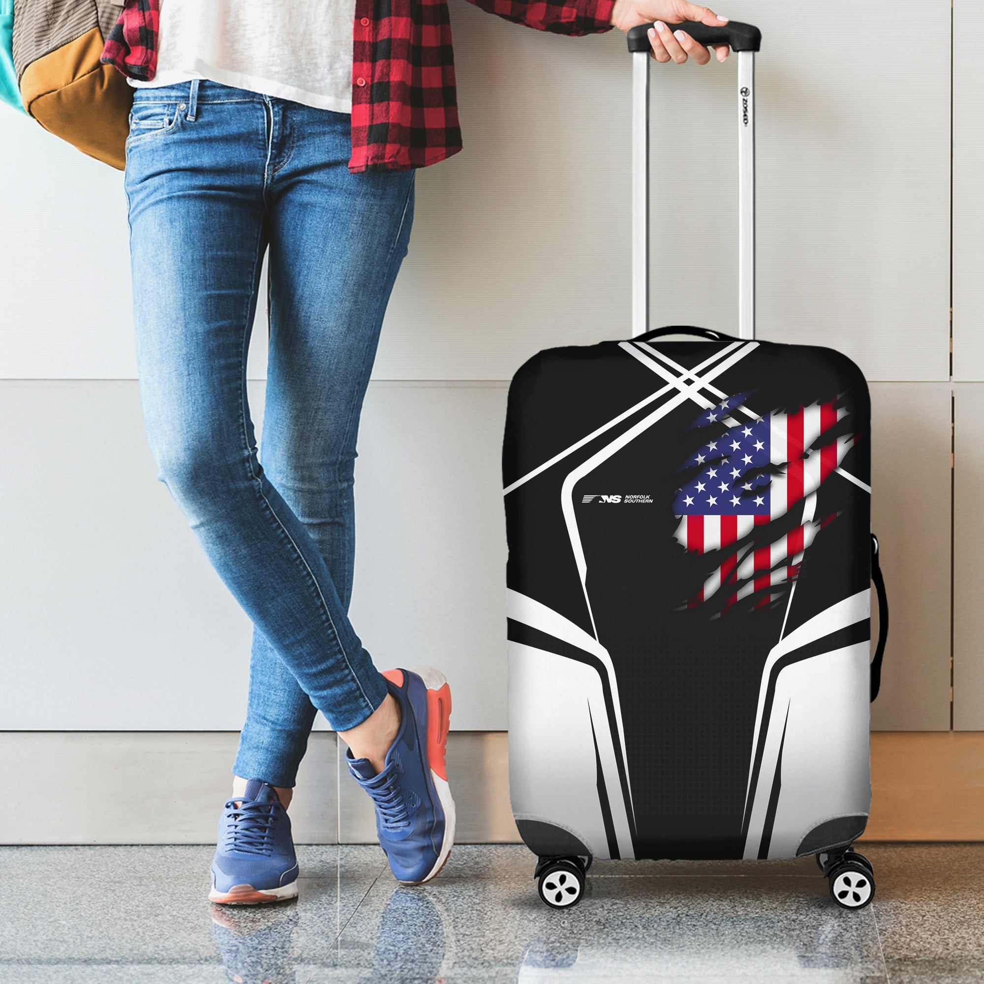 Railspirit Personalized Norfolk Southern Railway Luggage Cover American Eagle Vintage Train Luggage Protection
