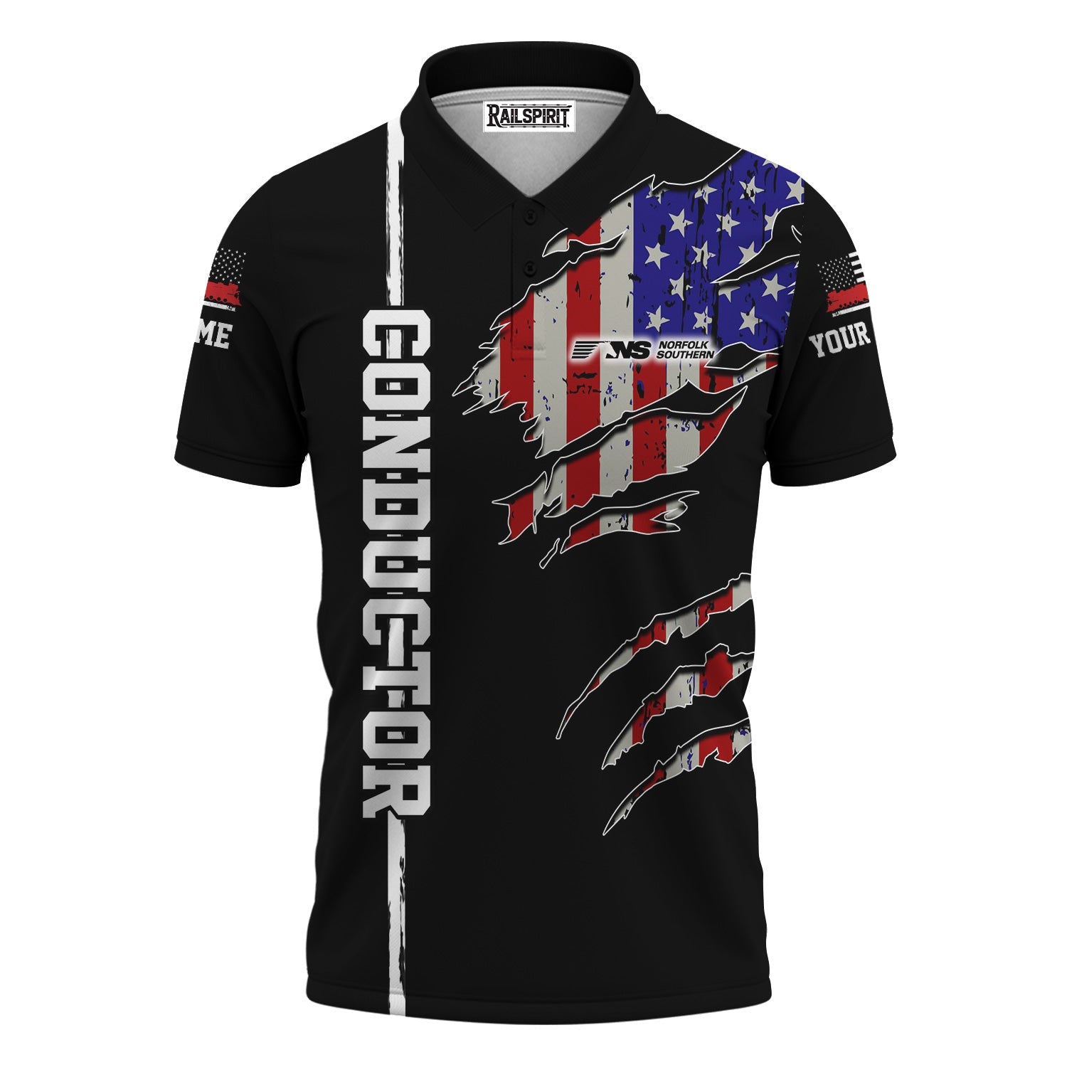 Railspirit Personalized Norfolk Southern Railway Polo Shirt USA Flag Claw Art with Custom Job Train Shirt