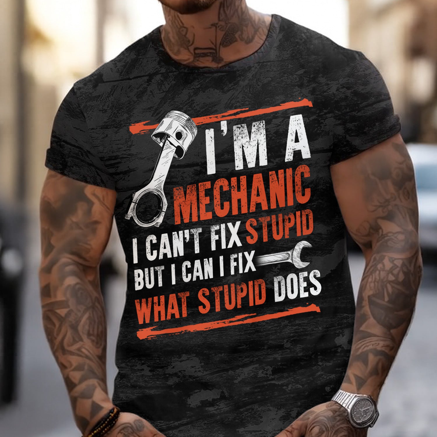 Funny Vintage Mechanic Shirt I'm A Mechanic I Can't FIX Stupid Black Unisex T Shirt