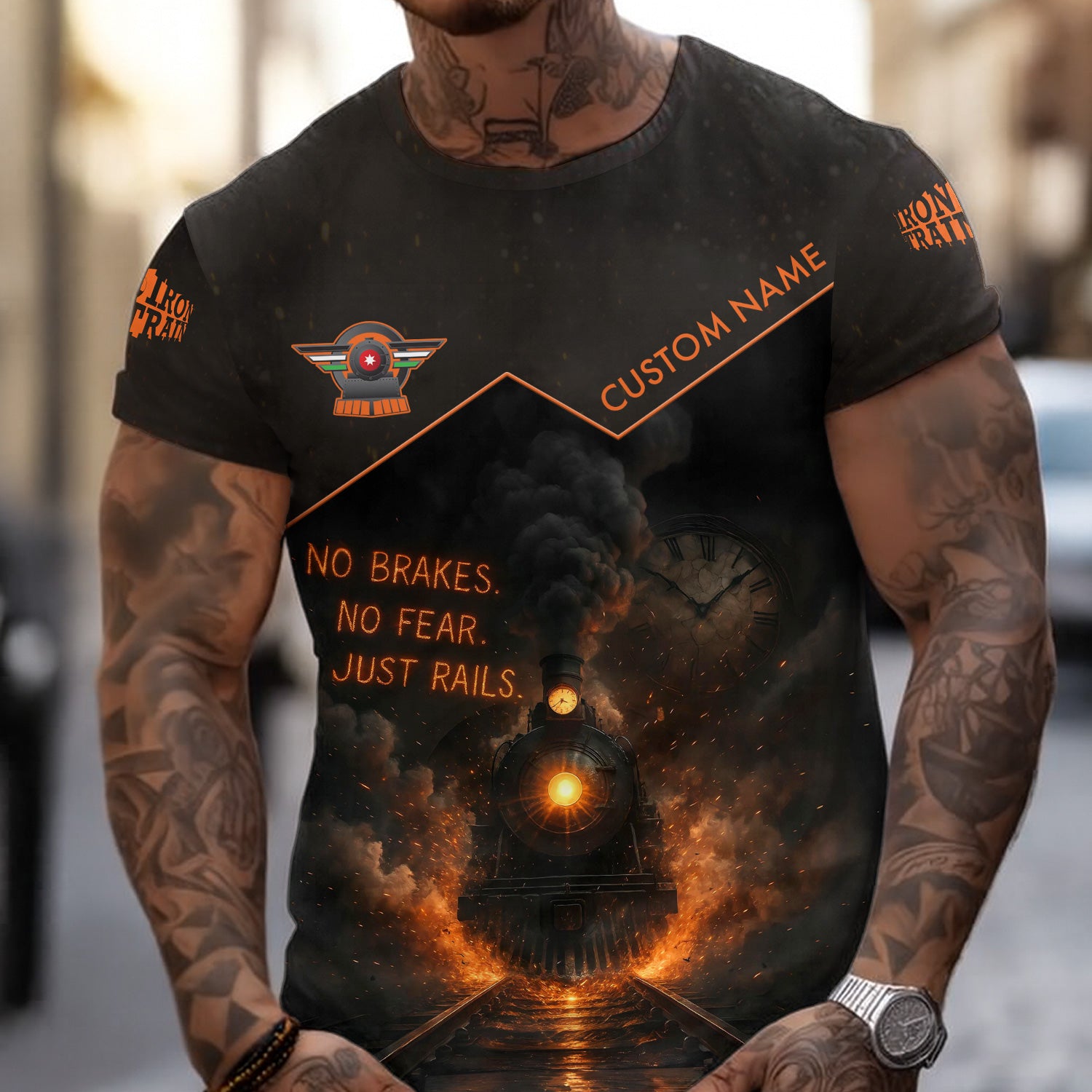 Custom Name Steam Train T-shirt, No Brake No Fear Just Rails, Train Lover Gift