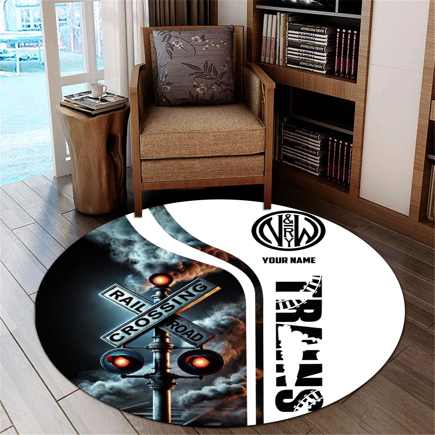 Railspirit Personalized Norfolk and Western Railway Round Mat Railroad Crossing Sign N&W Mat All Over Print