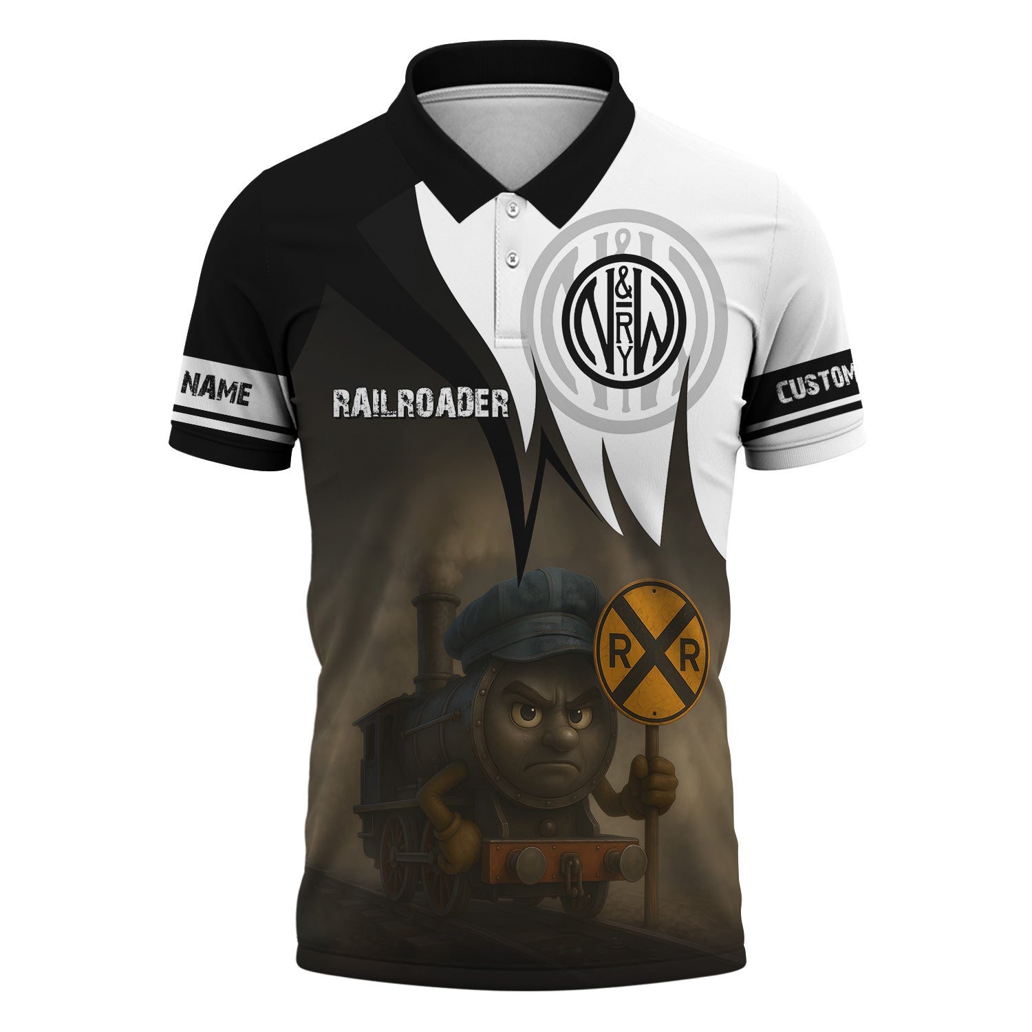Railspirit Personalized Norfolk and Western Railway Polo Shirt Angry Train N&W Polo Shirt Gift Idea For Train Lover