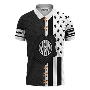 Railspirit Personalized Norfolk and Western Railway Polo Shirt American Flag with Crack Effect N&W Train Shirt