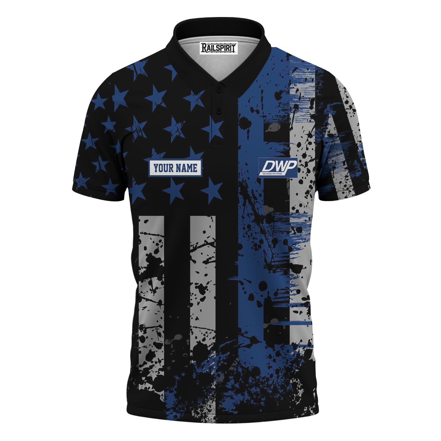 Railspirit Personalized Duluth, Winnipeg and Pacific Railway Polo Shirt Artistic Paint American Flag Style Train Shirt