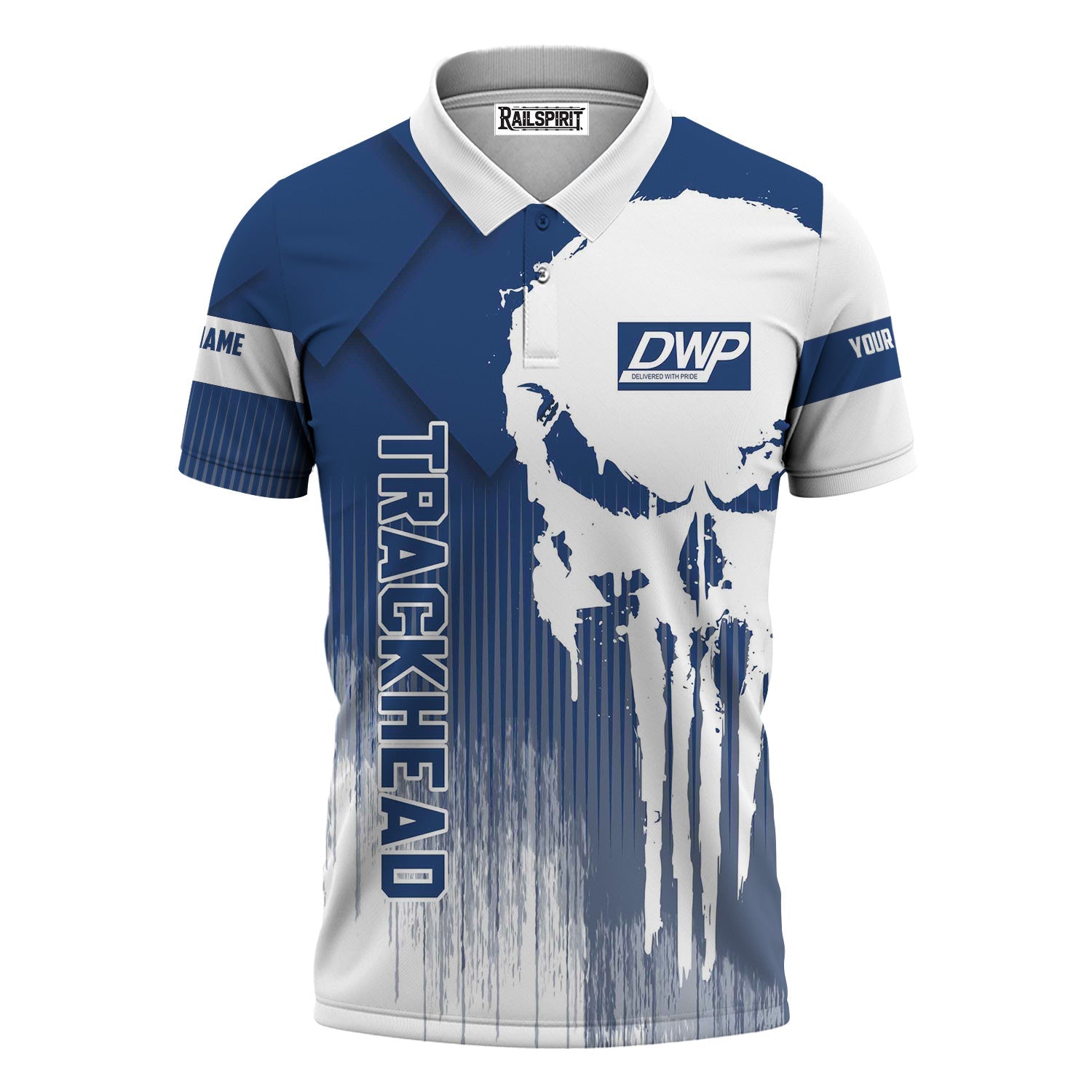 Railspirit Personalized Duluth, Winnipeg and Pacific Railway Polo Shirt Skull Design with Custom Job Train Shirt for Trackhead Crew