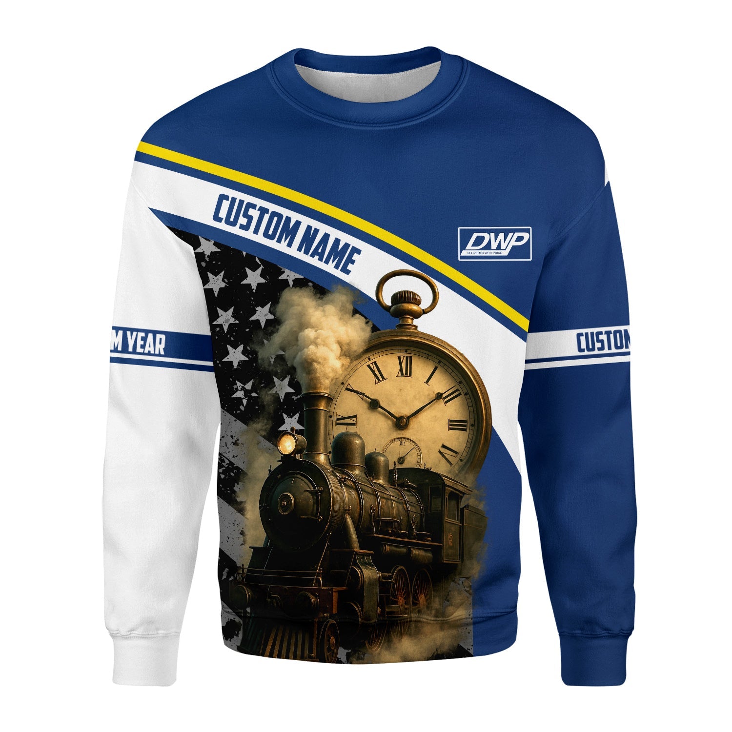 Railspirit Personalized Duluth, Winnipeg and Pacific Railway Sweatshirt Classic Steam Engine With Retro Pocket Watch Shirt All Over Print