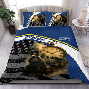 Railspirit Personalized Duluth, Winnipeg and Pacific Railway Bedding Set Classic Steam Engine With Retro Pocket Watch Bedding Set All Over Print