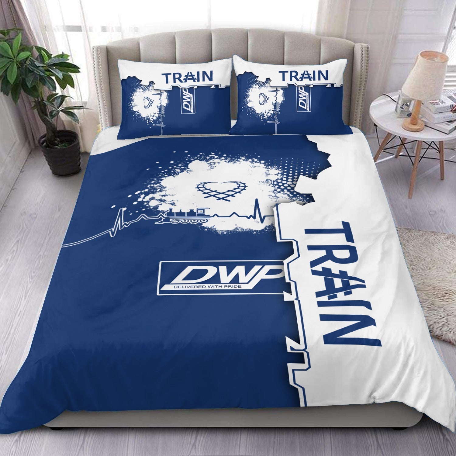 Railspirit Duluth, Winnipeg and Pacific Railway Bedding Set Engine Heartbeat and Track Love Style Bedding Set Gift Idea For Train Lovers
