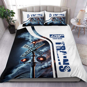 Railspirit Personalized Duluth, Winnipeg and Pacific Railway Bedding Set Railroad Crossing Sign Bedding Set All Over Print