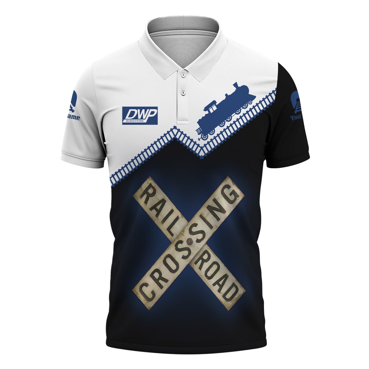 Railspirit Personalized Duluth, Winnipeg and Pacific Railway Polo Shirt Railroad Crossing Printed Train Track Shirt