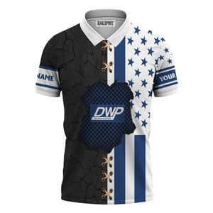 Railspirit Personalized Duluth, Winnipeg and Pacific Railway Polo Shirt American Flag with Crack Effect Train Shirt