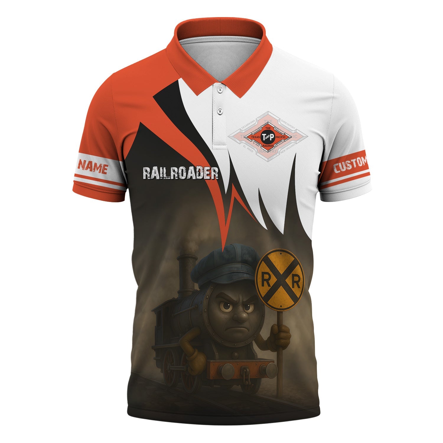Railspirit Personalized Texas and Pacific Railway Polo Shirt Angry Train Polo Shirt Gift Idea For Train Lover