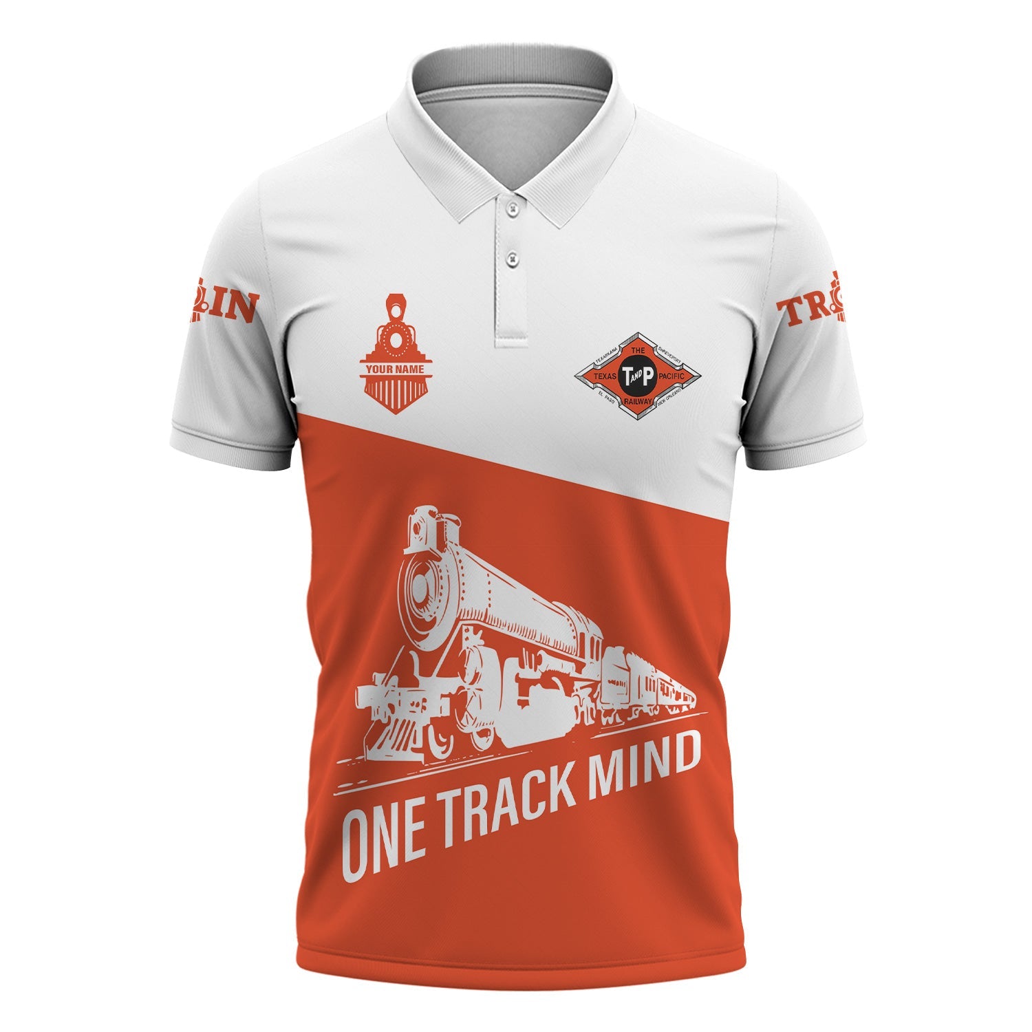Railspirit Personalized Texas and Pacific Railway Polo Shirt One Track Mind Unisex Train Shirt Gift Idea For Train Lover