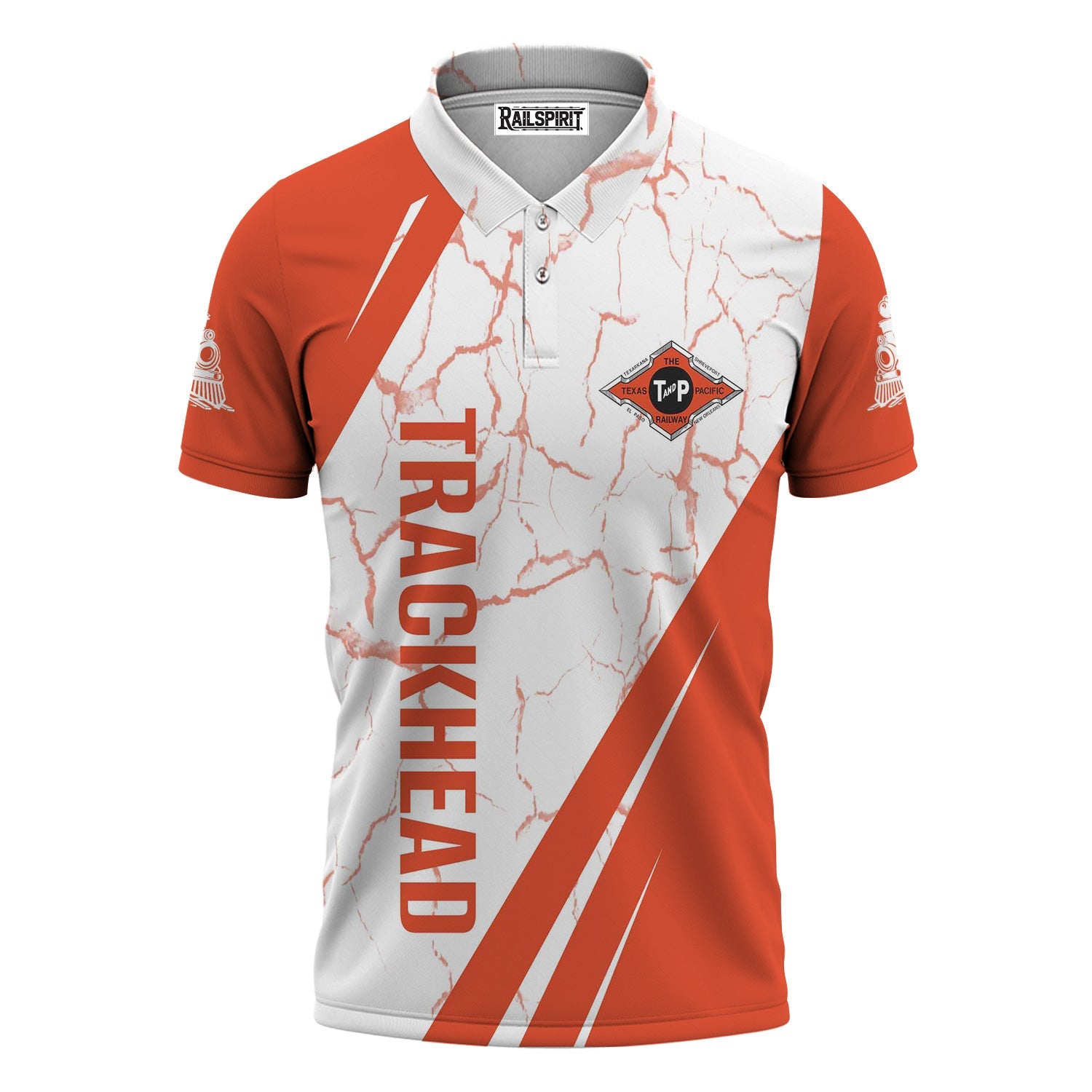 Railspirit Personalized Texas and Pacific Railway Polo Shirt Crackle Texture Style Train Shirt For Trackhead