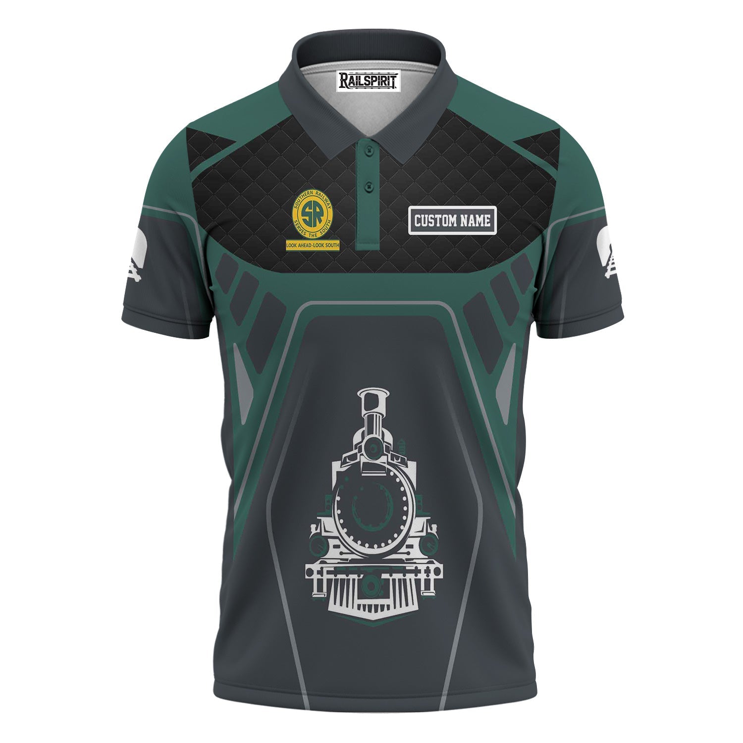 Railspirit Personalized Southern Railway U.S Polo Shirt Steam Locomotive Engine Graphic SOU Train Shirt All Over Print
