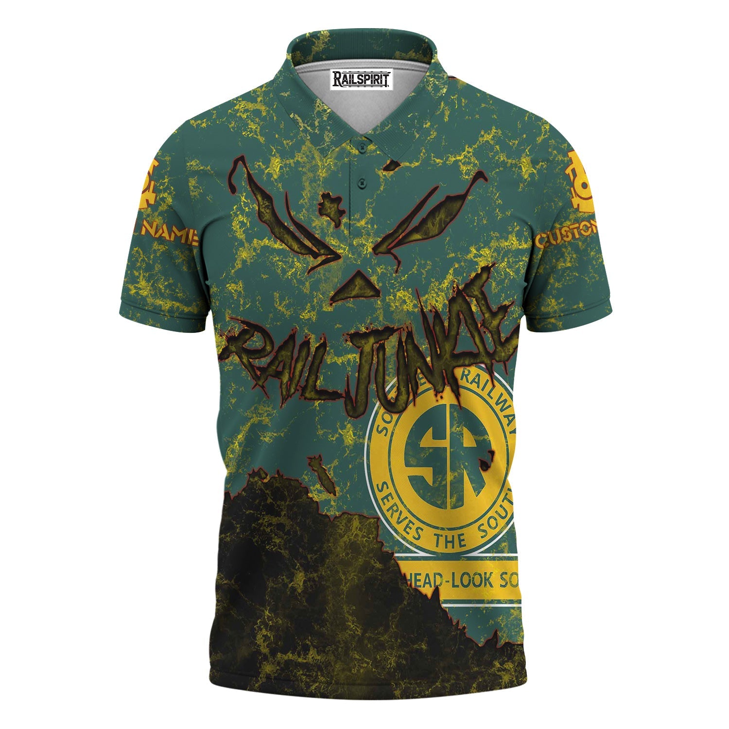 Railspirit Personalized Southern Railway U.S Polo Shirt Torn Graphic Style SOU Train Shirt For Rail Junkie
