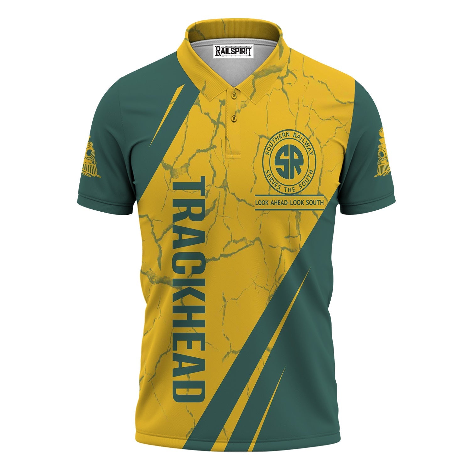 Railspirit Personalized Southern Railway U.S Polo Shirt Crackle Texture Style SOU Train Shirt For Trackhead