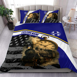 Railspirit Personalized Santa Fe Railway Bedding Set Classic Steam Engine With Retro Pocket Watch Atchison, Topeka and Santa Fe Railway Bedding Set