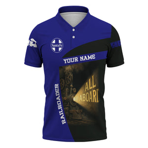 Railspirit Personalized Santa Fe Railway Polo Shirt All Aboard Steam Train Movie Projector Style Atchison, Topeka and Santa Fe Railway Shirt