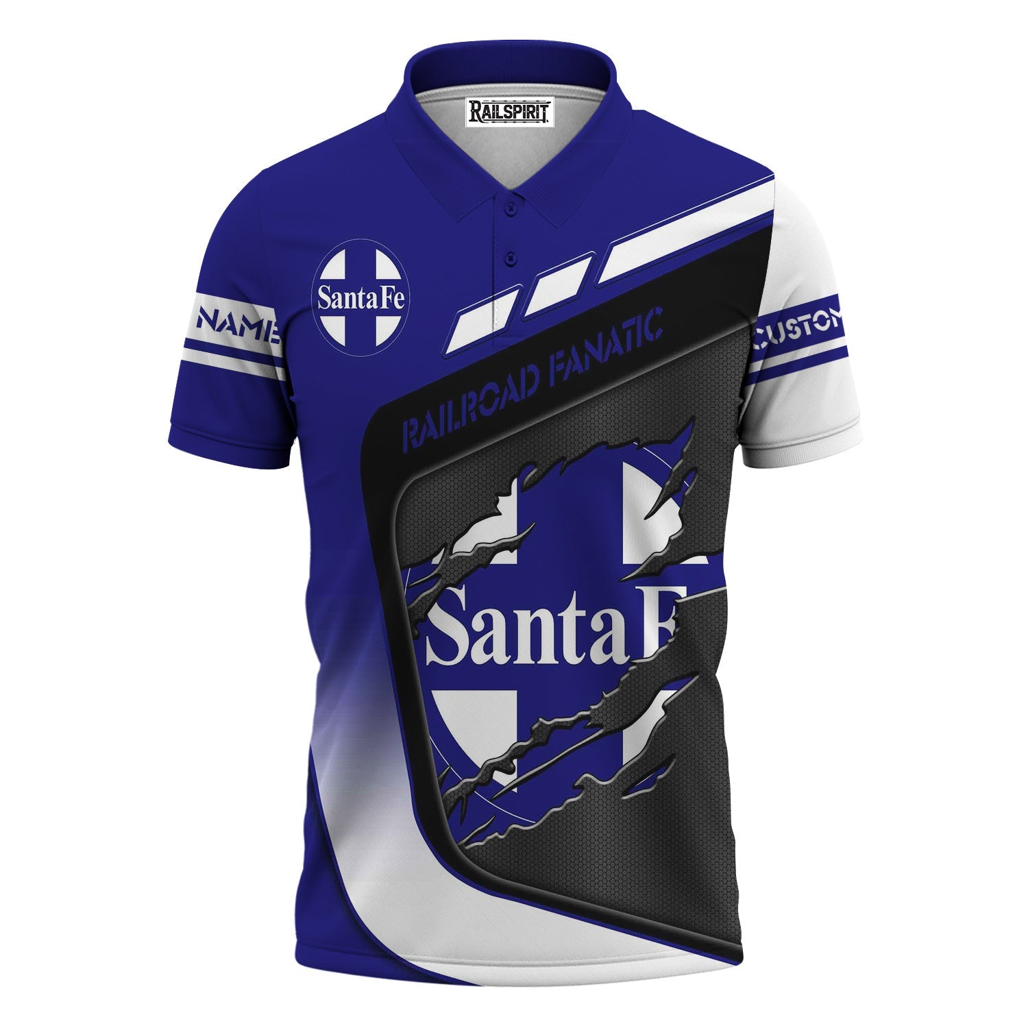 Railspirit Personalized Santa Fe ATSF Railway Polo Shirt Ripped Texture Style Atchison, Topeka and Santa Fe Train Shirt For Railroad Fanatic