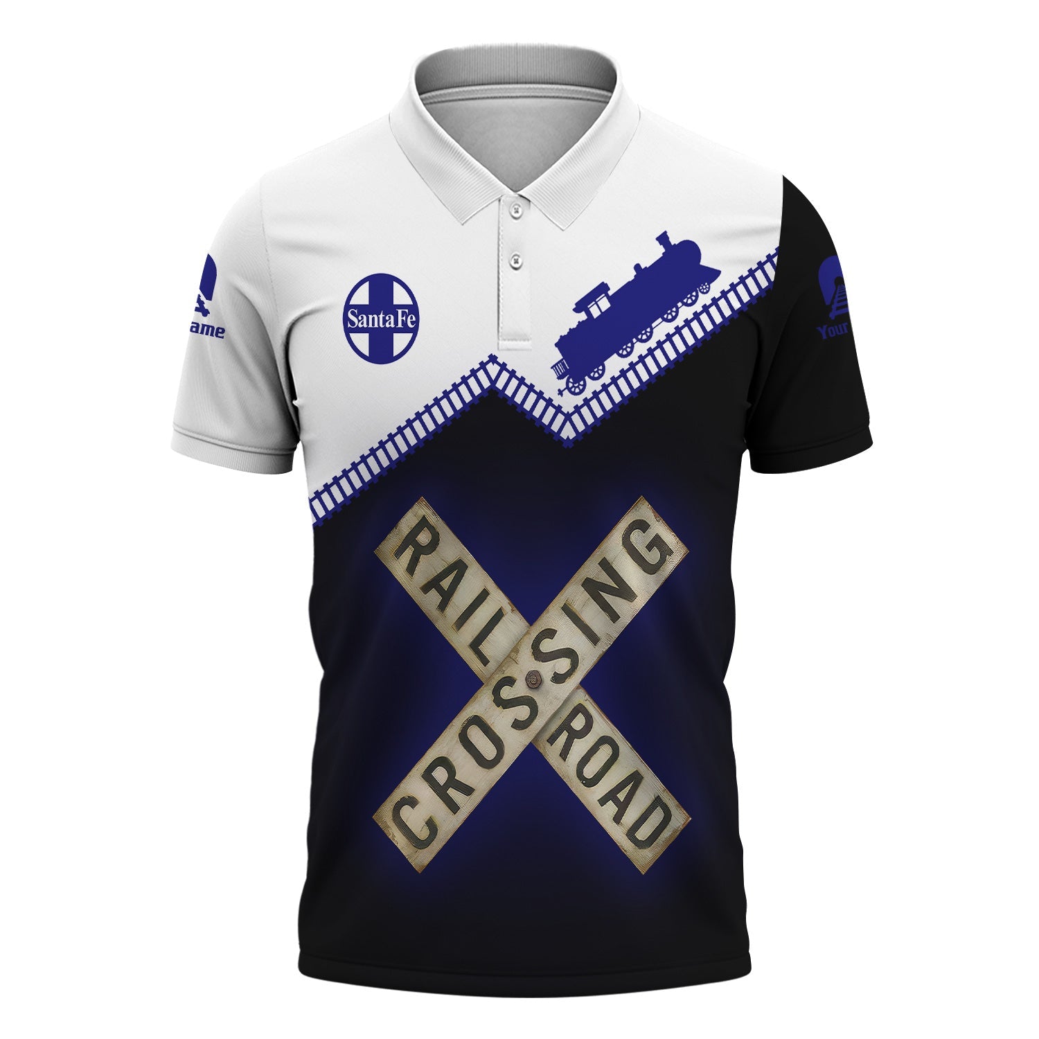 Railspirit Personalized Santa Fe Railway Polo Shirt Railroad Crossing Printed Train Track Shirt