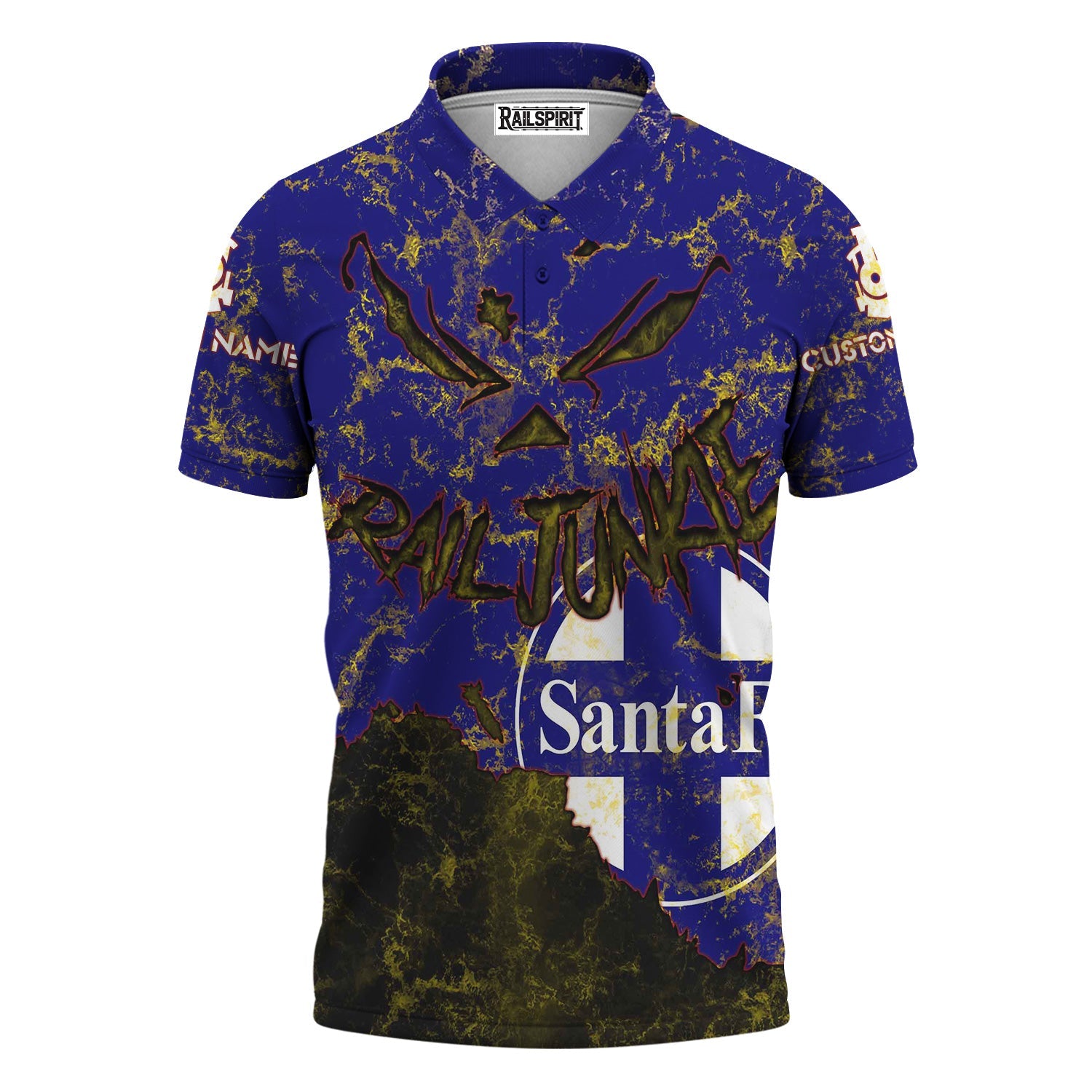 Railspirit Personalized Santa Fe ATSF Railway Polo Shirt Torn Graphic Style Atchison, Topeka and Santa Fe Train Shirt For Rail Junkie
