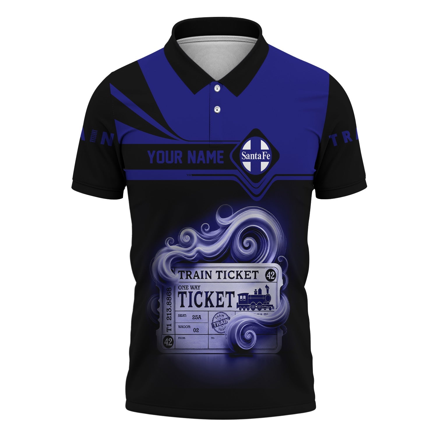 Railspirit Custom Name Santa Fe Railway Polo Shirt American Train Ticket Atchison, Topeka and Santa Fe Railway Printed Shirt