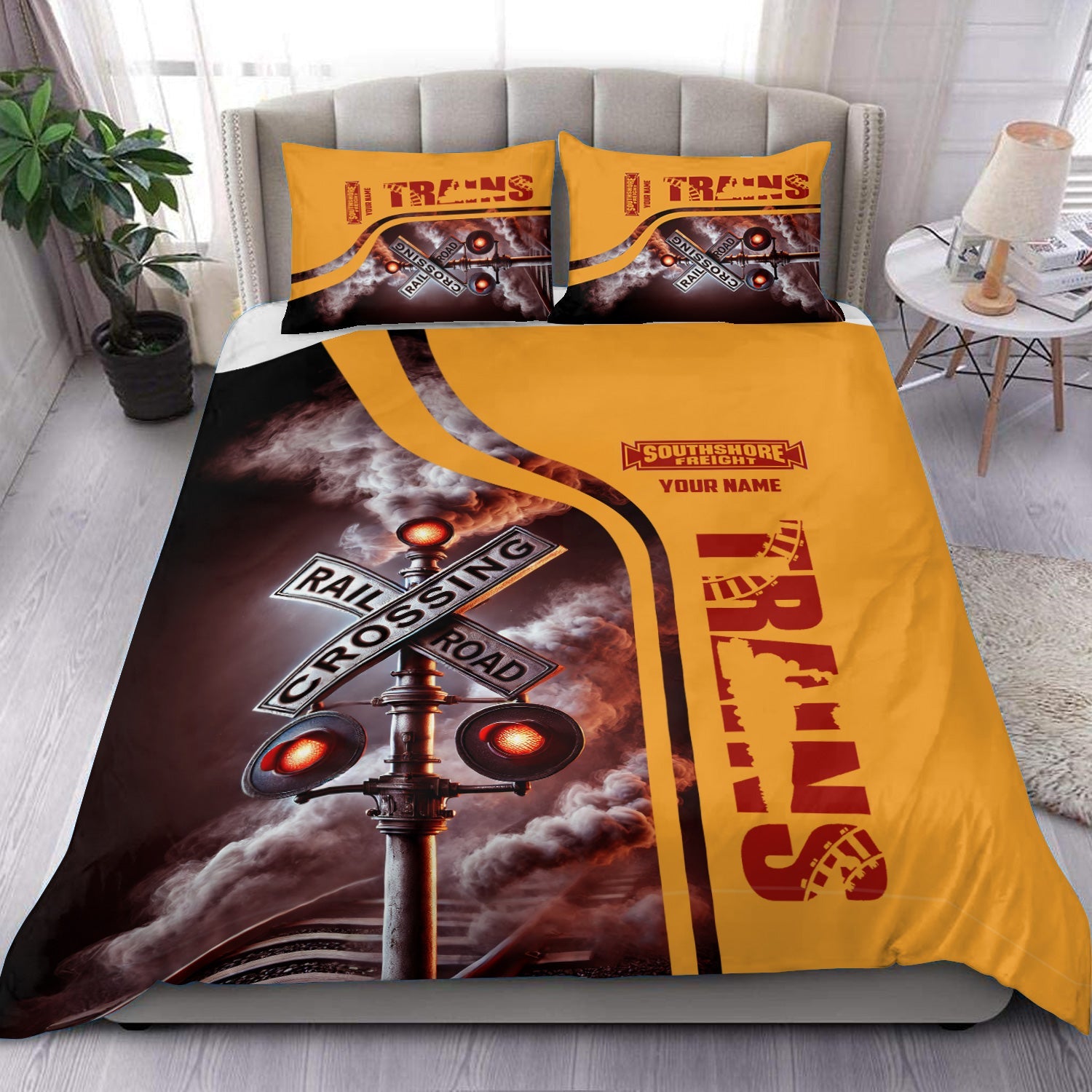 Railspirit Personalized Chicago South Shore and South Bend Railroad Bedding Set Railroad Crossing Sign Bedding Set All Over Print