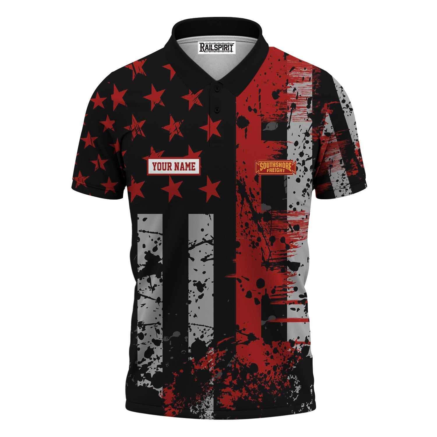 Railspirit Personalized Chicago South Shore and South Bend Railroad Polo Shirt Artistic Paint American Flag Style Train Shirt