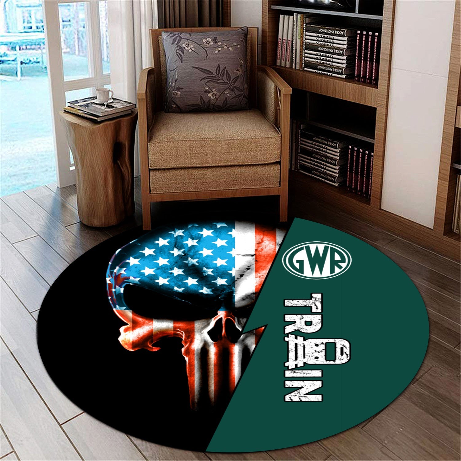 Railspirit Great Western Railway Round Mat Train Skull American Flag Style Rug All Over Print