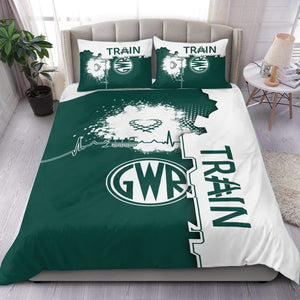 Railspirit Great Western Railway Bedding Set Engine Heartbeat and Track Love Style Bedding Set Gift Idea For Train Lovers