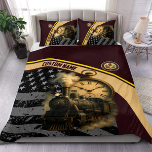 Railspirit Personalized London, Midland and Scottish Railway Bedding Set Classic Steam Engine With Retro Pocket Watch Bedding Set All Over Print