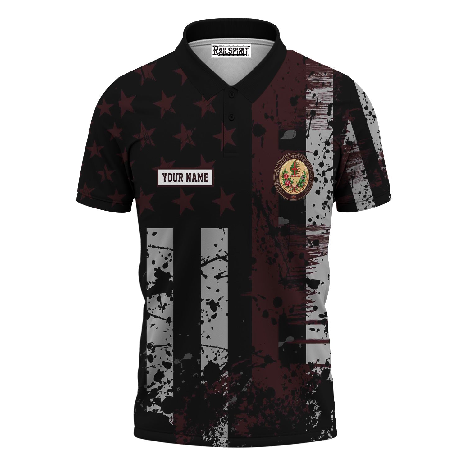 Railspirit Personalized London, Midland and Scottish Railway Polo Shirt Artistic Paint American Flag Style Train Shirt