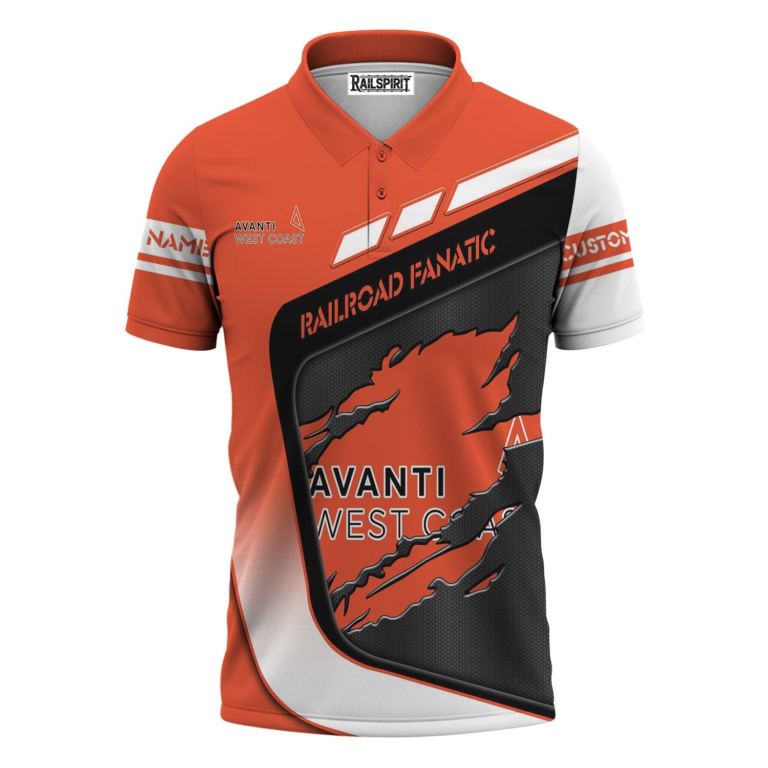 Railspirit Personalized Avanti West Coast Polo Shirt Ripped Texture Style Train Shirt For Railroad Fanatic
