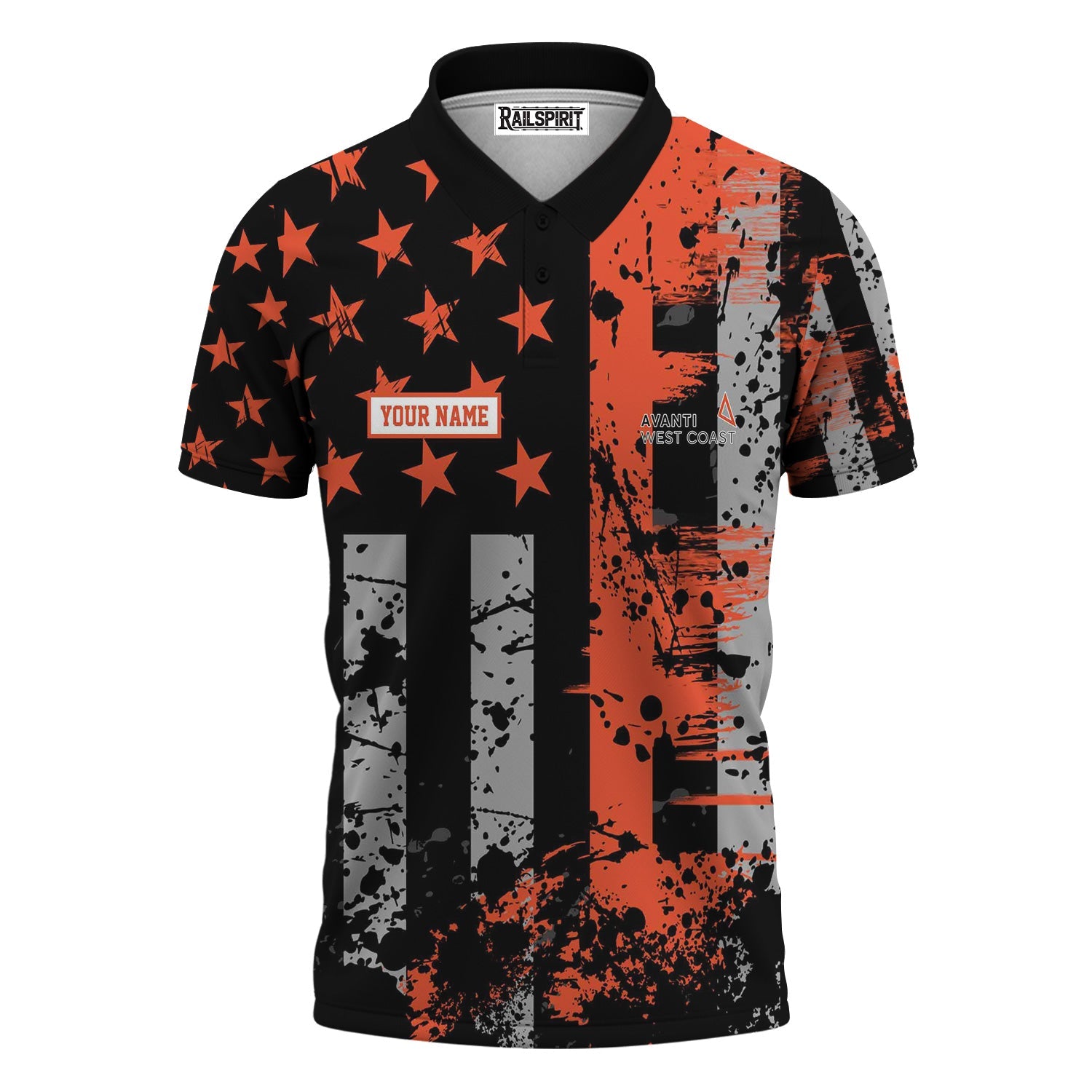 Railspirit Personalized Avanti West Coast Polo Shirt Artistic Paint American Flag Style Train Shirt