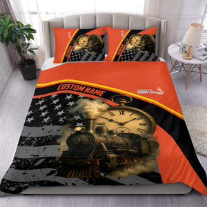 Railspirit Personalized Avanti West Coast Bedding Set Classic Steam Engine With Retro Pocket Watch Bedding Set All Over Print