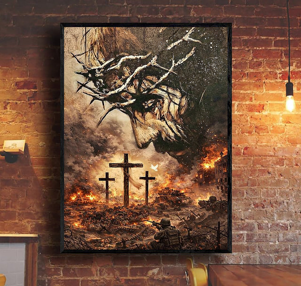 Jesus Christ Wall Art, Christian Faith Canvas Print, Cross Religious Artwork, Spiritual War Art, Christian Home Decor
