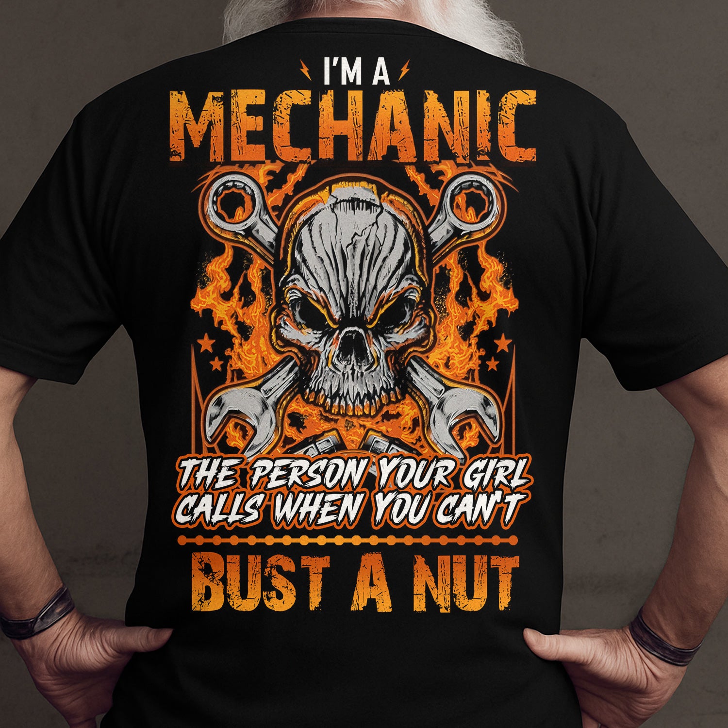 Funny Mechanic Shirt for Men, I'm a Mechanic Graphic Hoodie, Skull & Wrench Design, The Person Your Girl Calls Joke Bomber Jacket