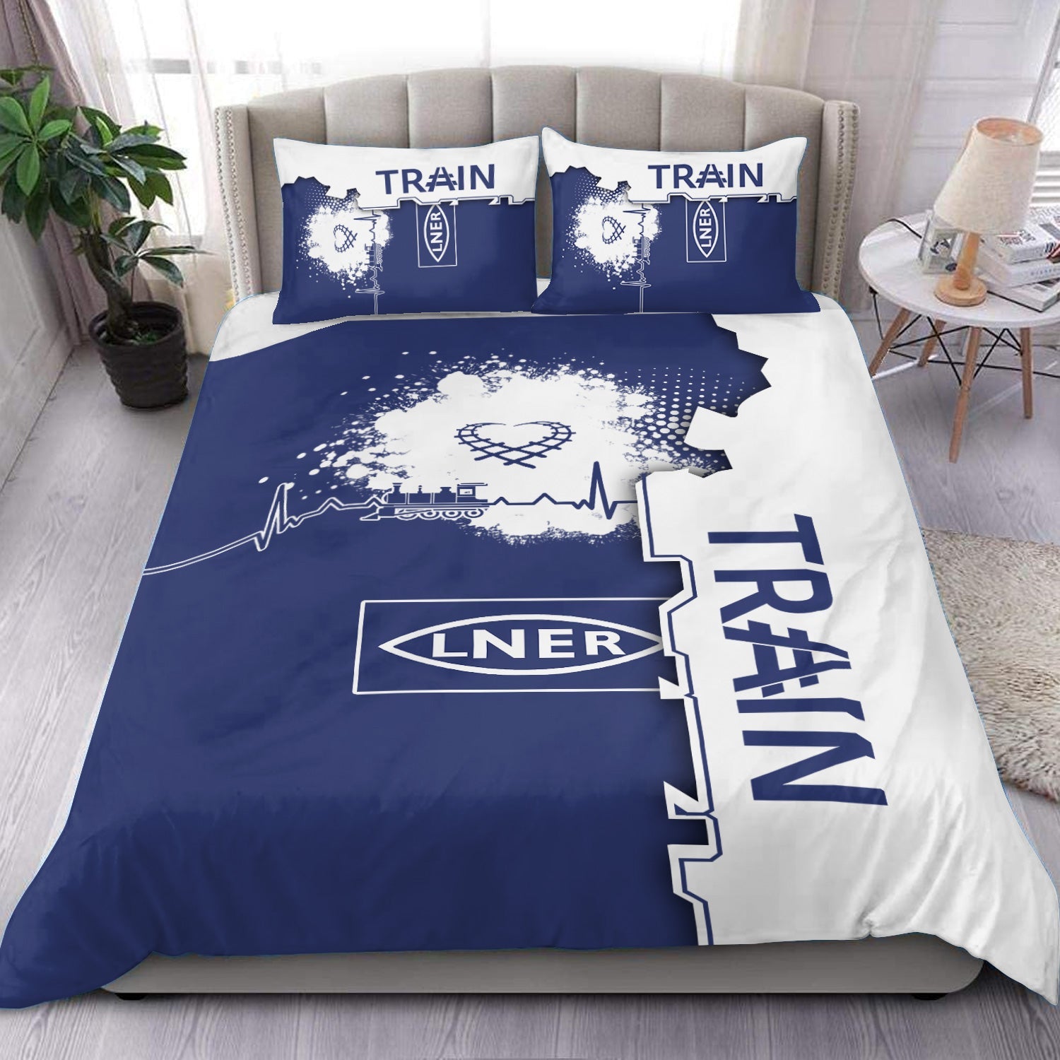 Railspirit London and North Eastern Railway Bedding Set Engine Heartbeat and Track Love Style Bedding Set Gift Idea For Train Lovers