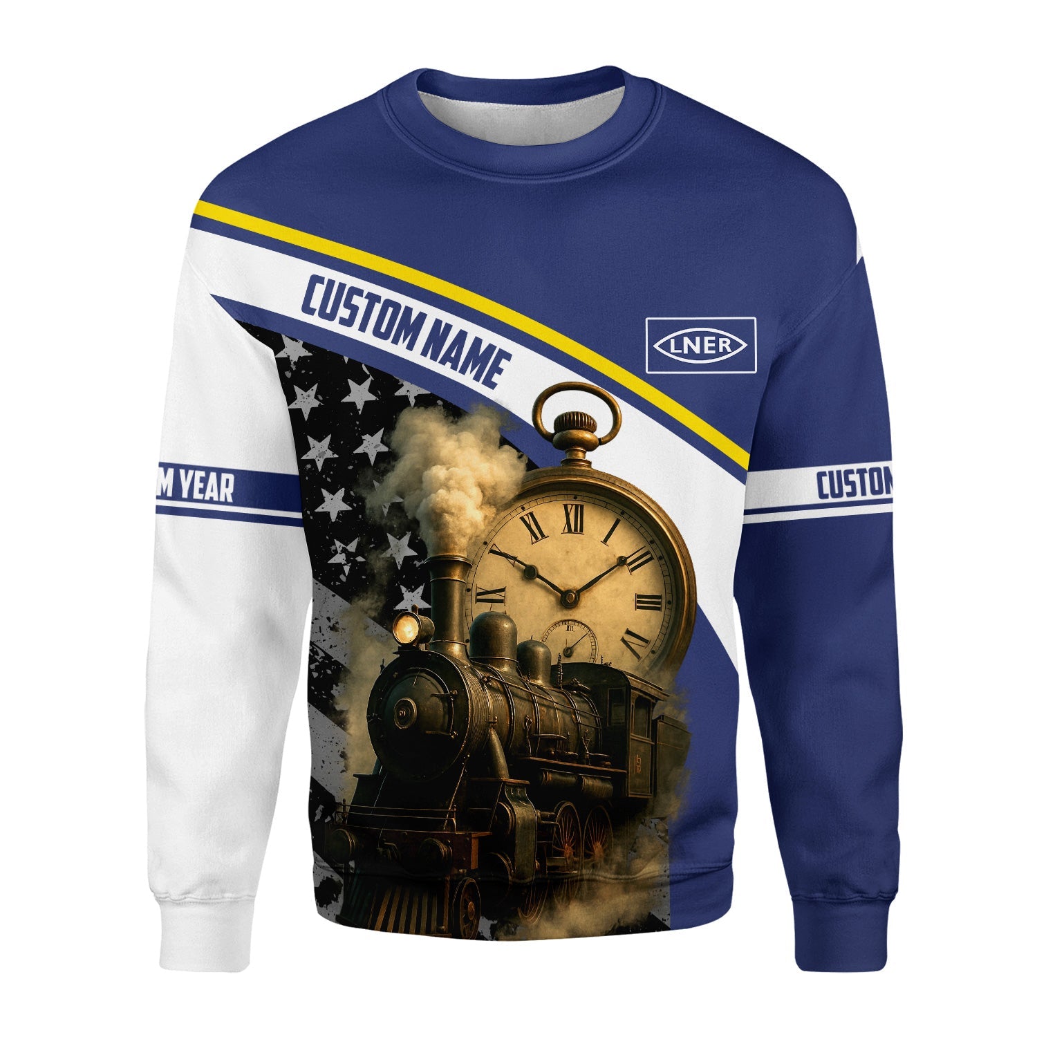 Railspirit Personalized London and North Eastern Railway Sweatshirt Classic Steam Engine With Retro Pocket Watch Shirt All Over Print