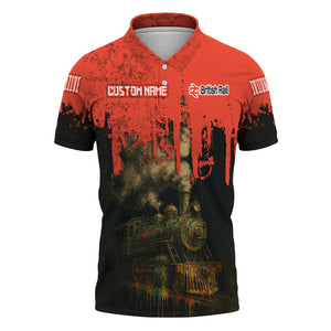 Railspirit Personalized British Railway Polo Shirt Vintage Train Art Style Shirt For Locomotive Fans