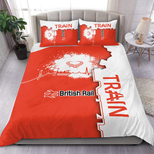 Railspirit British Railway Bedding Set Engine Heartbeat and Track Love Style Bedding Set Gift Idea For Train Lovers