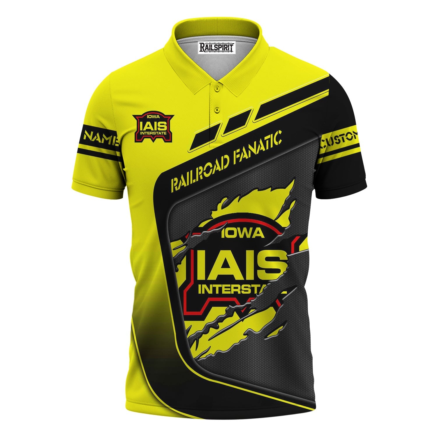 Railspirit Personalized Iowa Interstate Railroad Polo Shirt Ripped Texture Style IAIS Train Shirt For Railroad Fanatic
