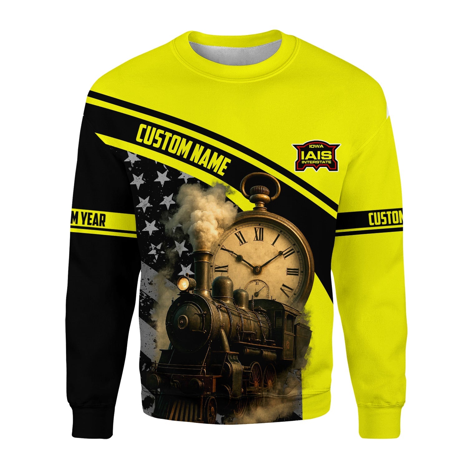 Railspirit Personalized Iowa Interstate Railroad Sweatshirt Classic Steam Engine With Retro Pocket Watch IAIS Shirt All Over Print