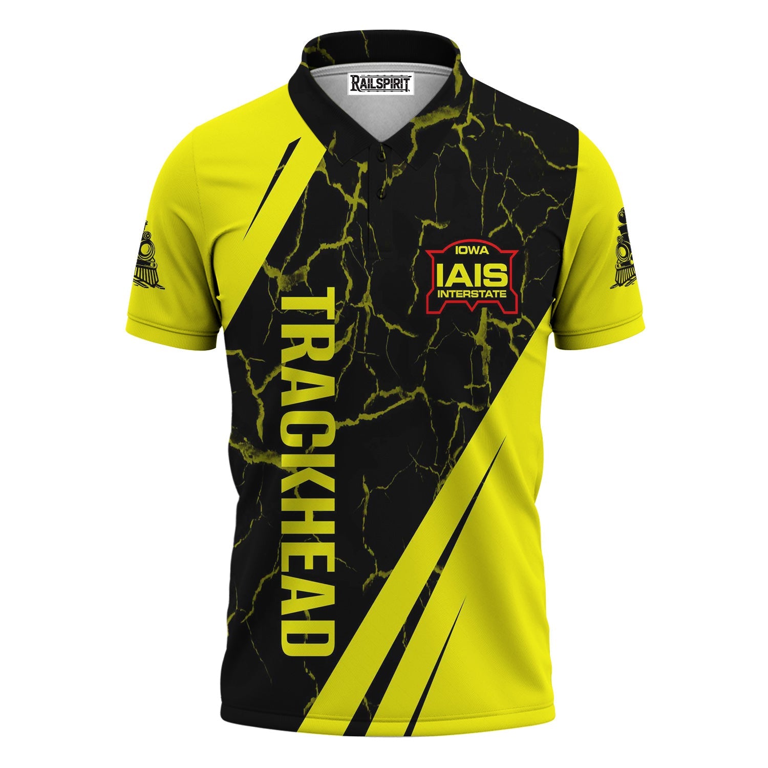 Railspirit Personalized Iowa Interstate Railroad Polo Shirt Crackle Texture Style IAIS Train Shirt For Trackhead