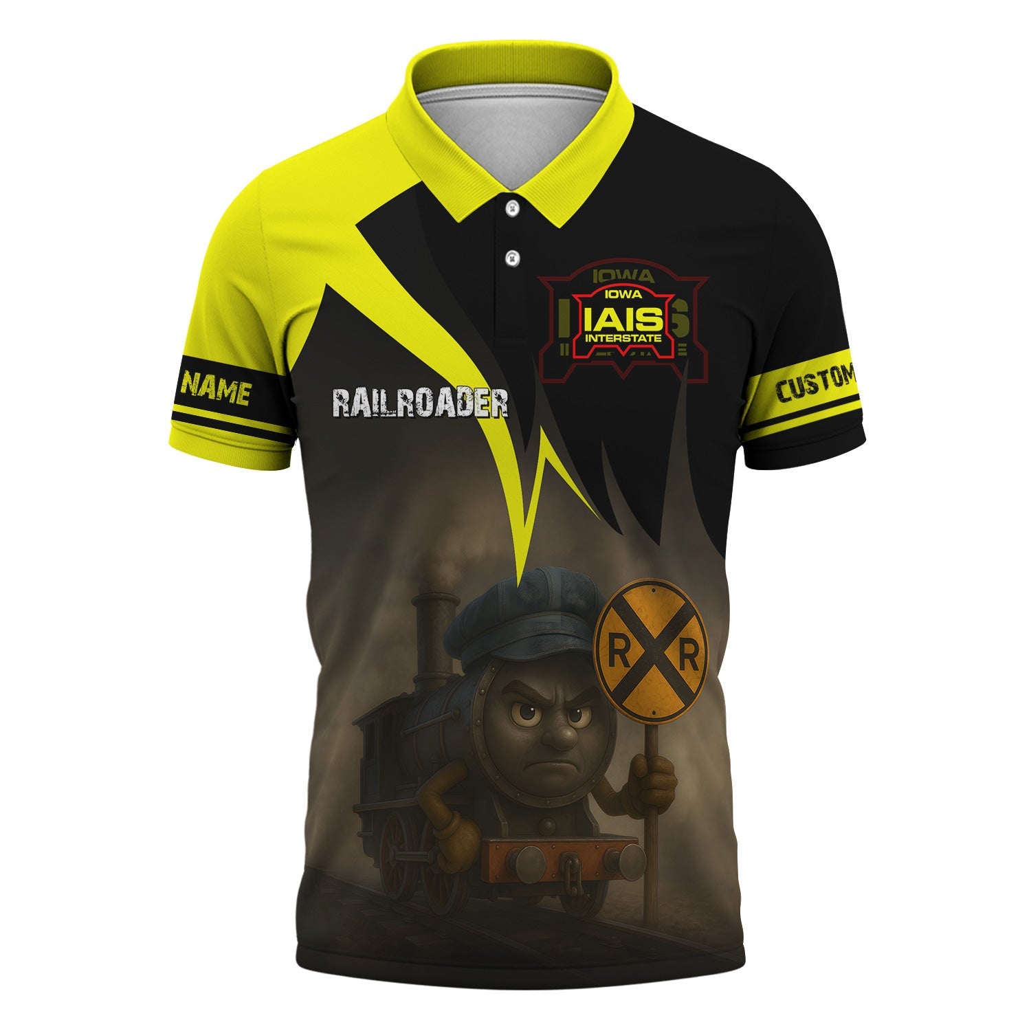 Railspirit Personalized Iowa Interstate Railroad Polo Shirt Angry Train IAIS Polo Shirt Gift Idea For Train Lover