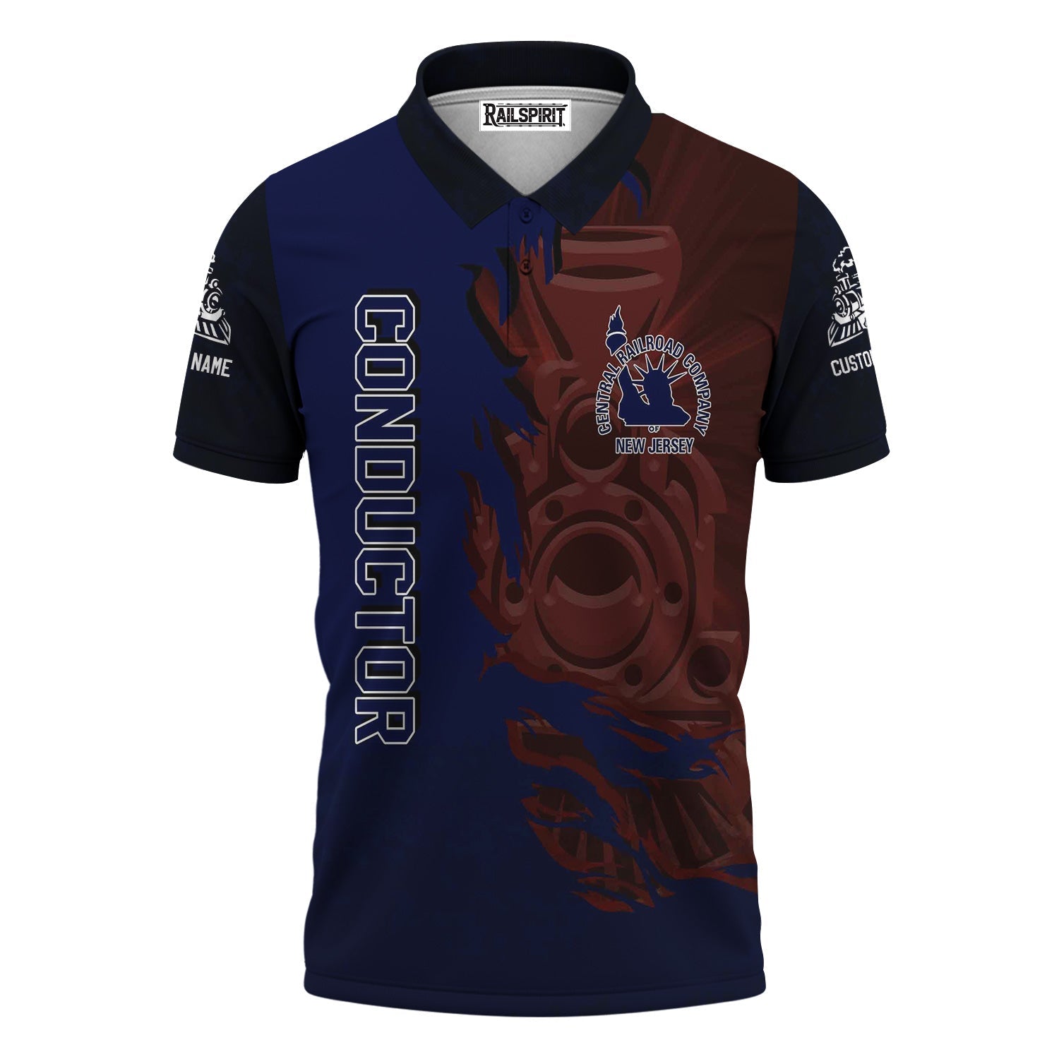 Railspirit Personalized Jersey Central Railroad Polo Shirt Blazing Style with Custom Position CNJ Train Shirt