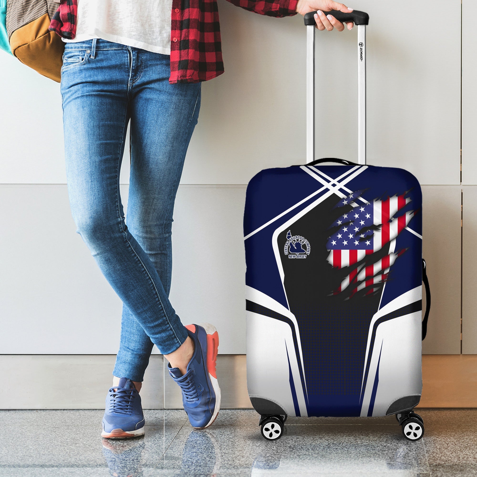 Railspirit Personalized CNJ Jersey Central Railroad Luggage Cover American Eagle Vintage Train Luggage Protection